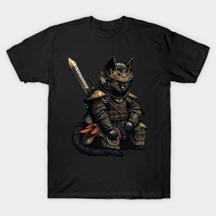 Black Samurai Cat T-Shirt